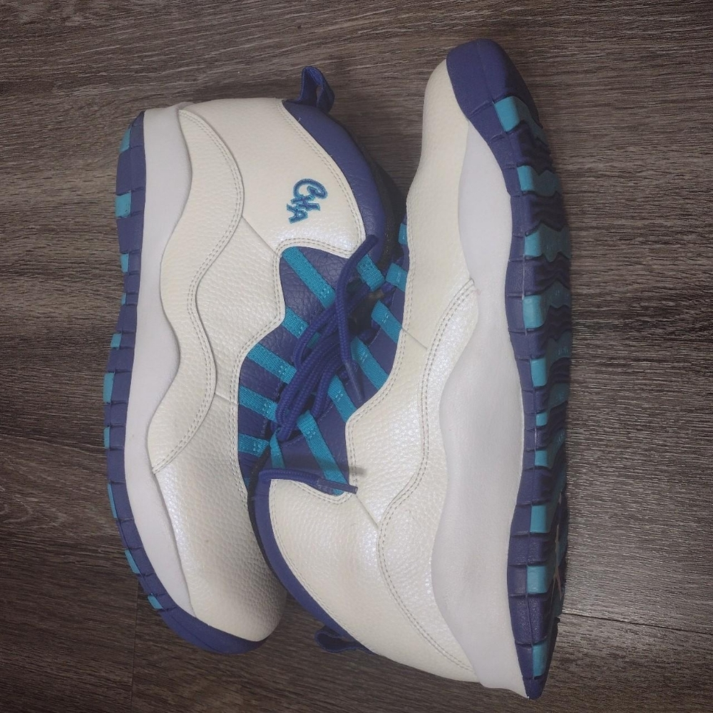 Blue and white jordans
